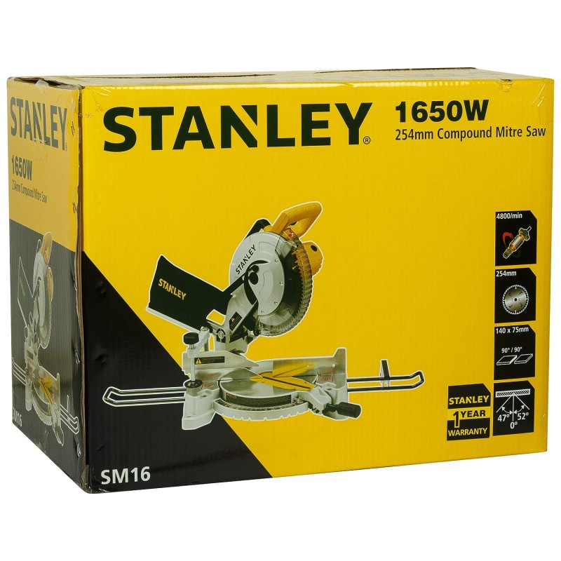 Stanley SM16 1650W Compound Mitre Saw with 10 254mm x 80Teeth Circular Saw Blade for Wood and Aluminium
