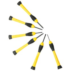 Stanley 6Pc Precision Screwdriver Set (66-052) Bi Material Slotted 1.4mm, 2mm, 2.4mm, 3mm & Phillips 0, 1