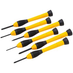 Stanley 6Pc Precision Screwdriver Set (66-052) Bi Material Slotted 1.4mm, 2mm, 2.4mm, 3mm & Phillips 0, 1