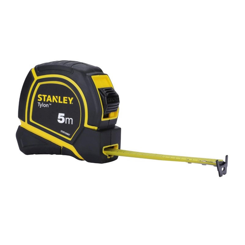 Stanley STHT43067-12 Tylon Short Tape Rule 5m x 19mm (16ft) with Rubber Case & Double-Sided Hook