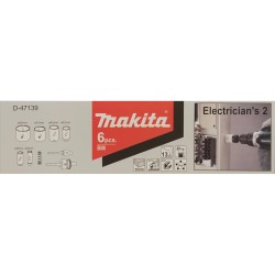 Makita D-47139 Bi-Metal 6pc Hole Saw Set for Electricians 20, 25, 32, 40, 51, 65mm with 2 Arbors & Pilot Drills