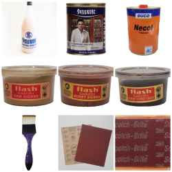 Wood Polish Combo - Sheenlac Polish + Sanding Sealer + Necol Thinner + Umber Powders + Polish Brush + Hand Pads + Sandpapers