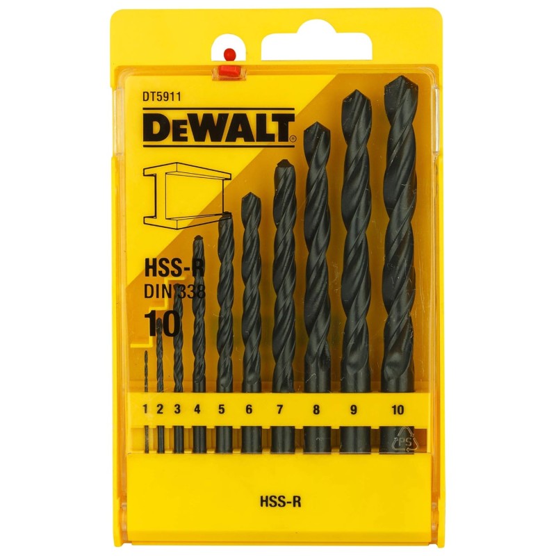 DeWalt DT5911-QZ HSS 10Pc (1.0 - 10mm) Drill Bit Set for Metal and Wood